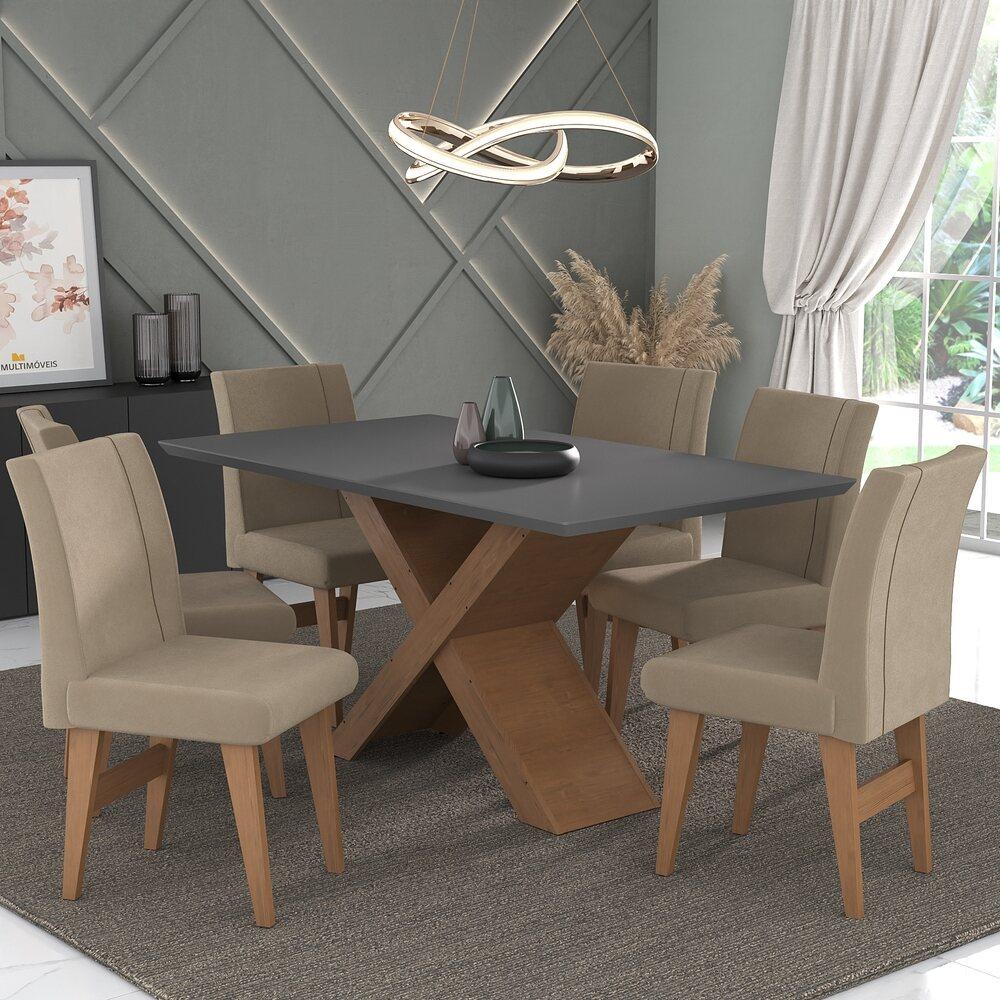 Encontraproduto.com.br - Conjunto Mesa De Jantar 6 Cadeiras Madeirado/Grafite/Mascavo