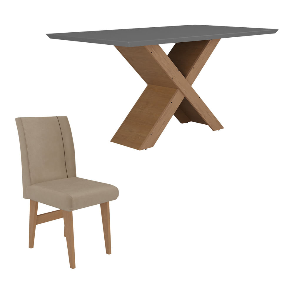 Encontraproduto.com.br - Conjunto Mesa De Jantar 6 Cadeiras Madeirado/Grafite/Mascavo