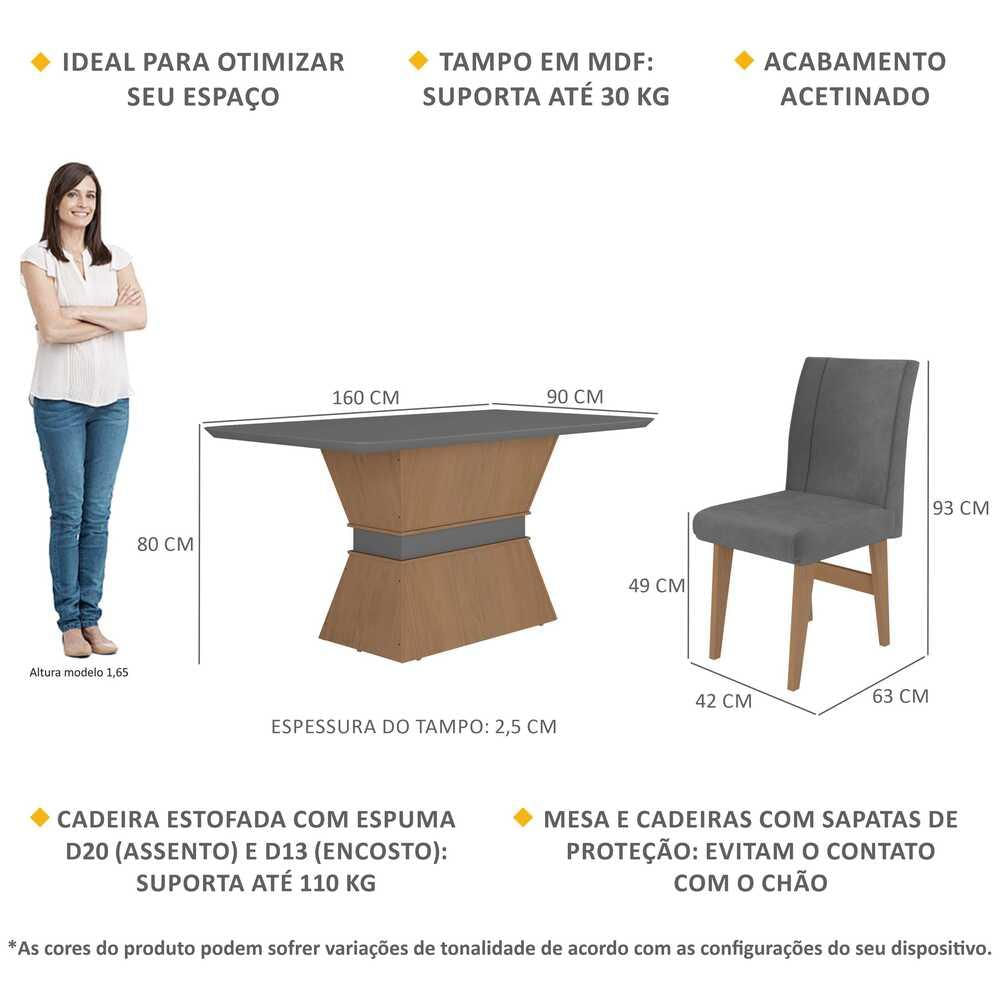 Encontraproduto.com.br - Conjunto Mesa de Jantar 160 cm com 6 cadeiras Oslo Multimóveis EX1010 Madeirado/Grafite