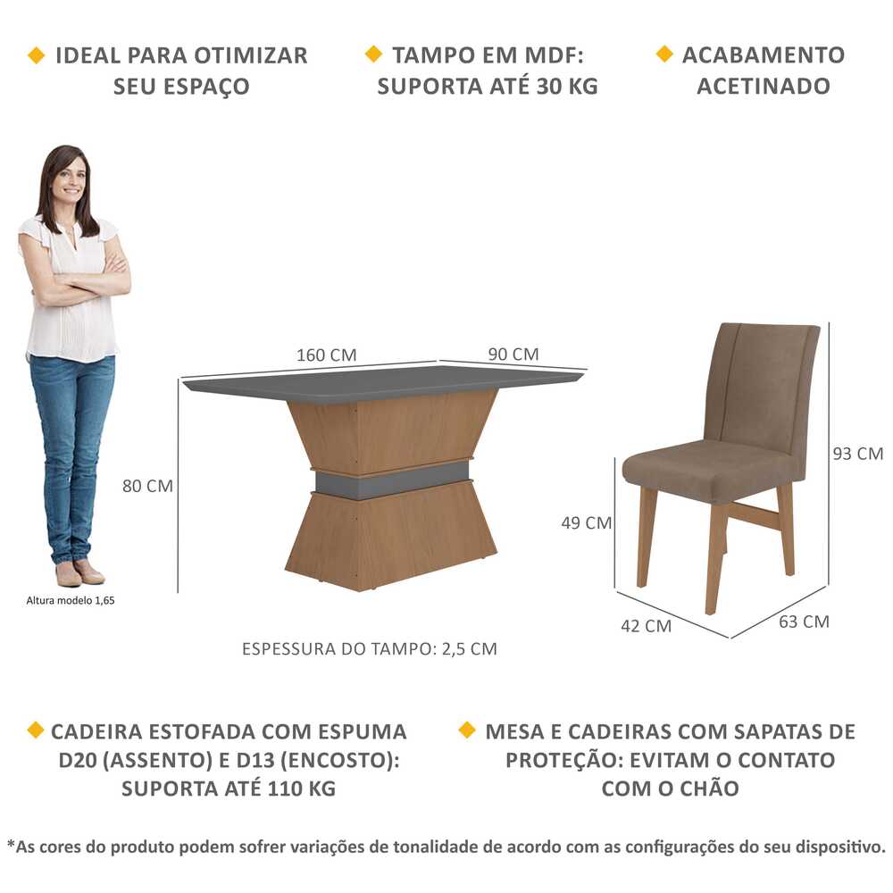Encontraproduto.com.br - Conjunto Mesa de Jantar 160 cm com 6 cadeiras Oslo Multimóveis EX1010 Madeirado/Grafite/Castor