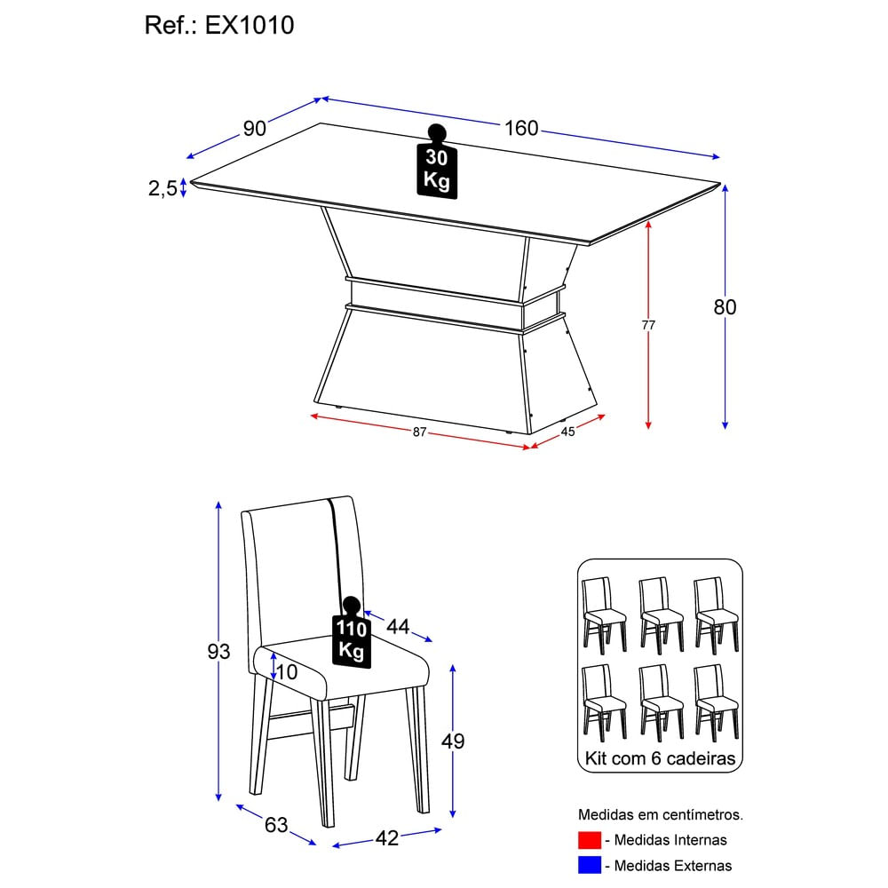 Encontraproduto.com.br - Conjunto Mesa de Jantar 160 cm com 6 cadeiras Oslo Multimóveis EX1010 Madeirado/Grafite/Castor