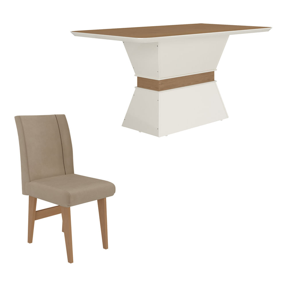Encontraproduto.com.br - Conjunto Mesa de Jantar 160 cm com 6 cadeiras Oslo Multimóveis EX1010 Madeirado/Off White/Mascavo