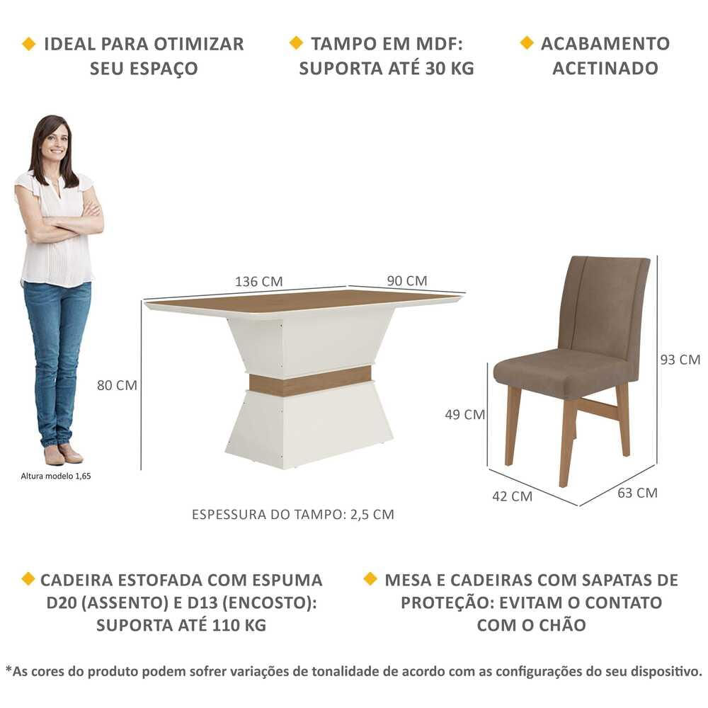 Encontraproduto.com.br - Conjunto Mesa de Jantar 160 cm com 6 cadeiras Oslo Multimóveis EX1010 Madeirado/Off White/Castor