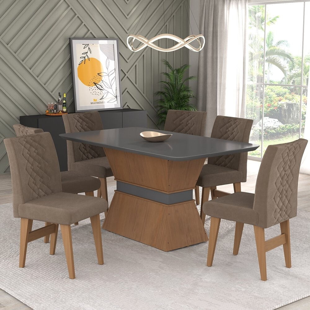 Conjunto Mesa de Jantar 160 cm com 6 cadeiras Nairobi Multimóveis EX1011 Madeirado/Grafite/Castor