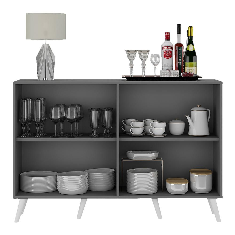 Encontraproduto.com.br - Aparador Buffet 4 Portas com Pés Retrô Veneza Multimóveis Grafite/Branco