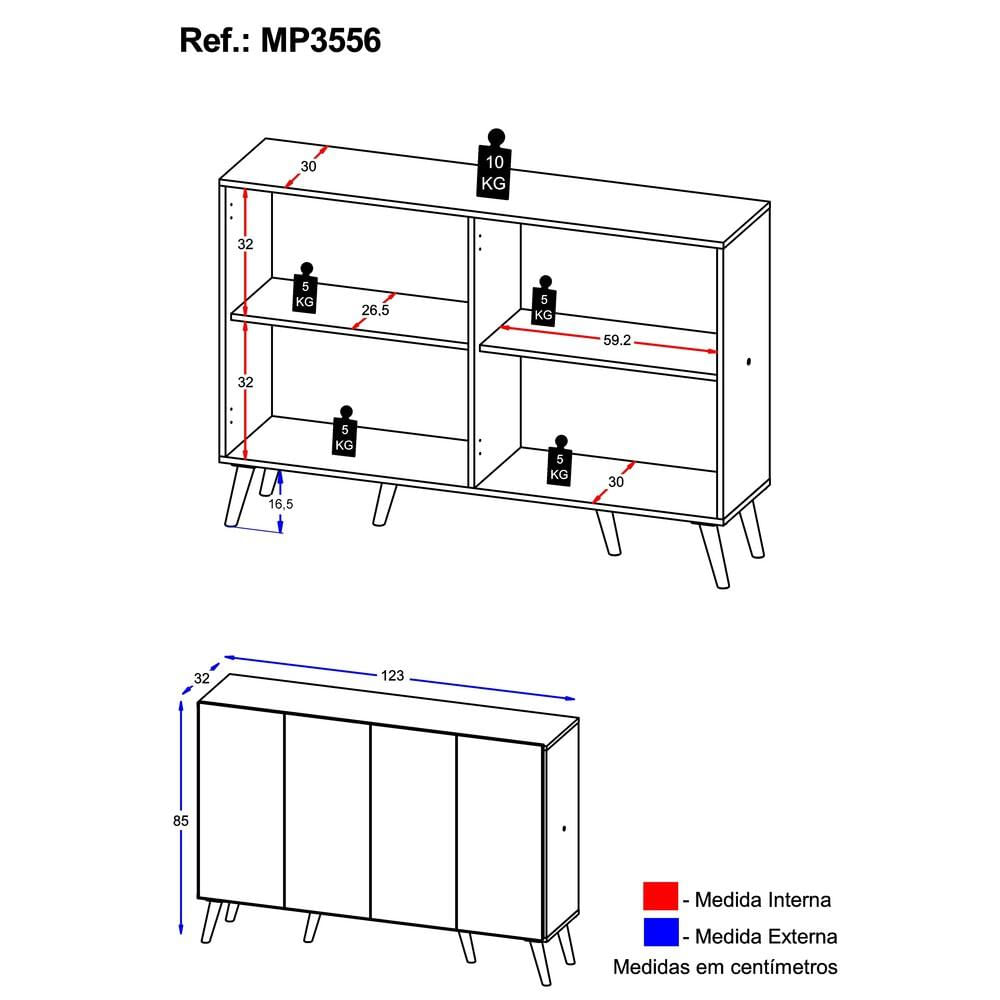 Encontraproduto.com.br - Aparador Buffet 4 Portas com Pés Retrô Veneza Multimóveis Grafite/Branco