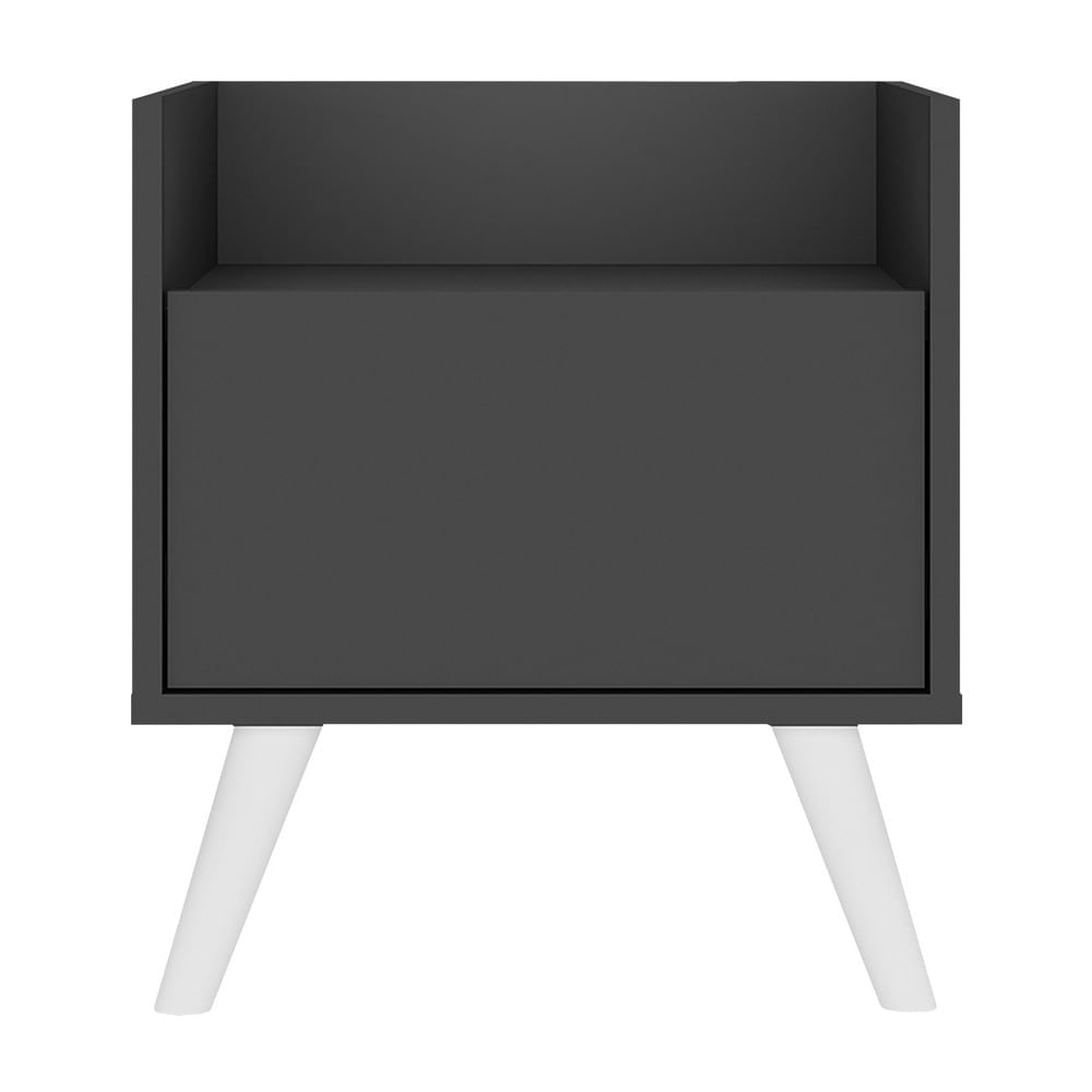 Encontraproduto.com.br - Mesa de Cabeceira 40 cm com Pés Retrô Multimóveis MP4041 Preta/Branca