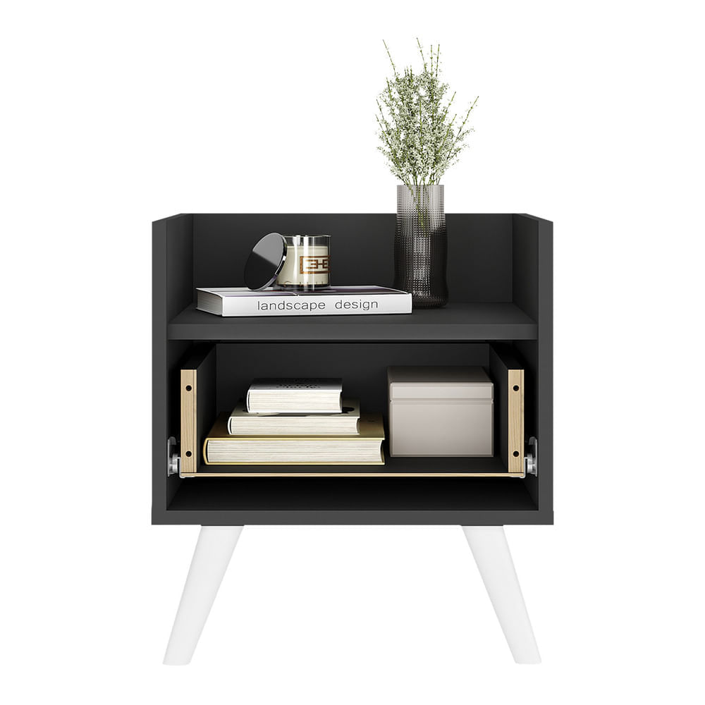 Encontraproduto.com.br - Mesa de Cabeceira 40 cm com Pés Retrô Multimóveis MP4041 Preta/Branca
