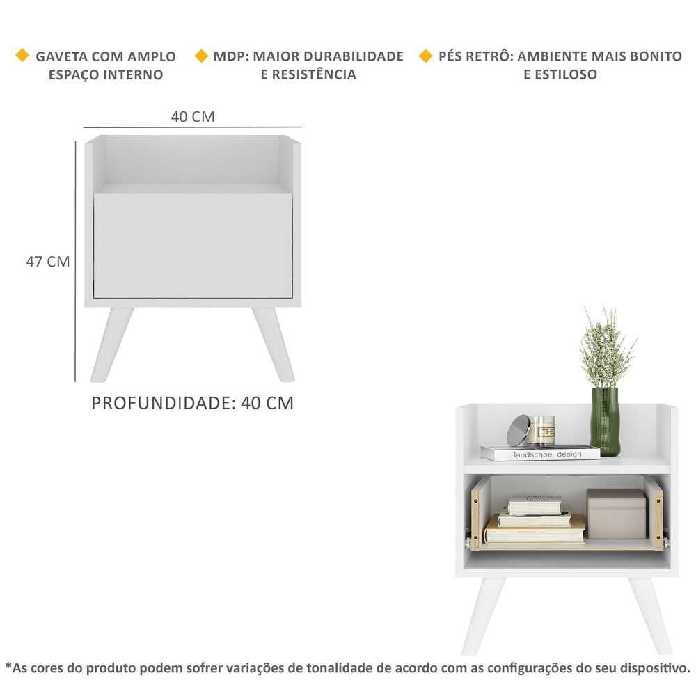 Encontraproduto.com.br - Mesa de Cabeceira 40 cm com Pés Retrô Multimóveis MP4041 Branca