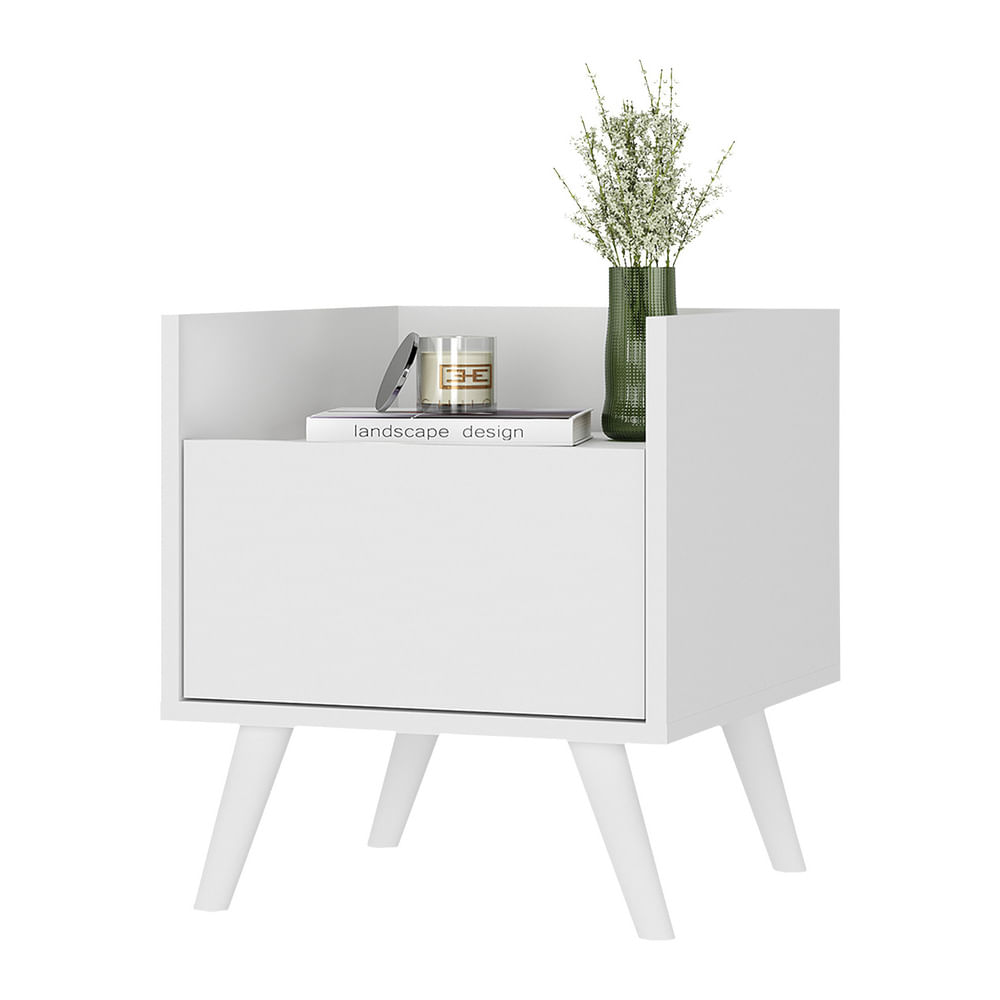 Encontraproduto.com.br - Mesa de Cabeceira 40 cm com Pés Retrô Multimóveis MP4041 Branca