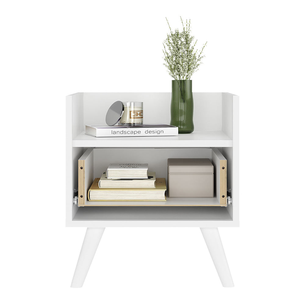 Encontraproduto.com.br - Mesa de Cabeceira 40 cm com Pés Retrô Multimóveis MP4041 Branca