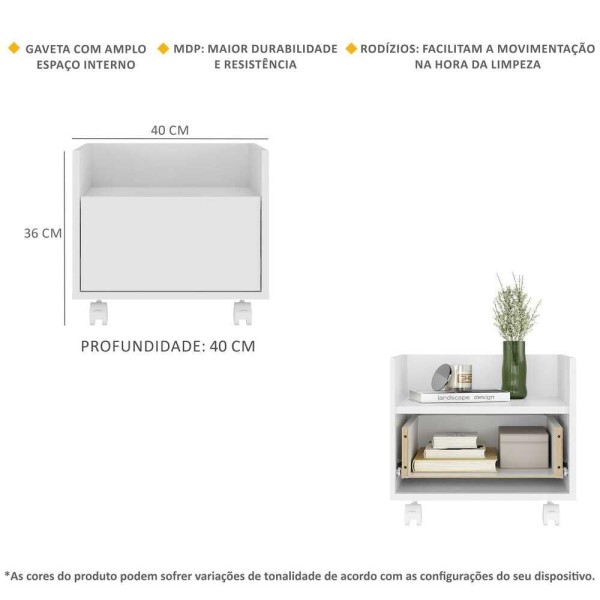 Encontraproduto.com.br - Kit com 2 Mesas de Cabeceira 40 cm com Rodízios Multimóveis MP4045 Branca