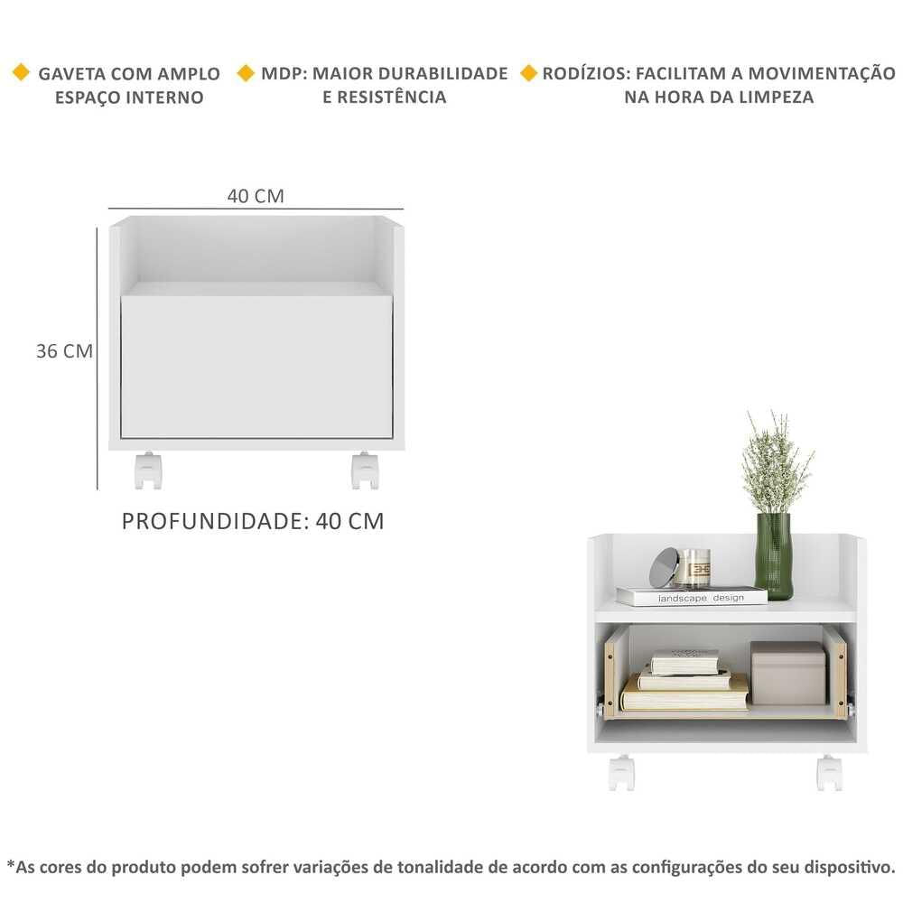 Encontraproduto.com.br - Kit com 2 Mesas de Cabeceira 40 cm com Rodízios Multimóveis MP4045 Branca