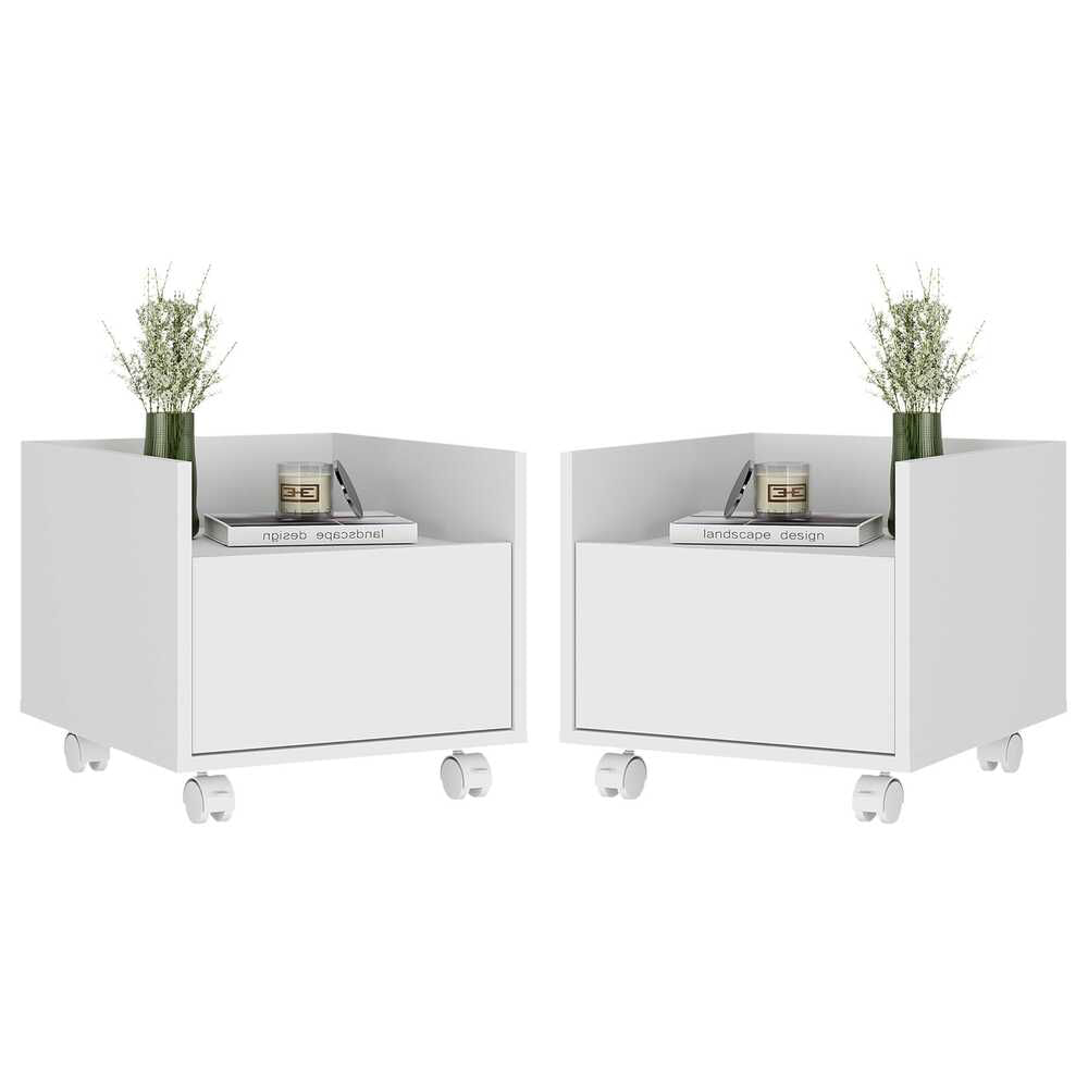 Encontraproduto.com.br - Kit com 2 Mesas de Cabeceira 40 cm com Rodízios Multimóveis MP4045 Branca