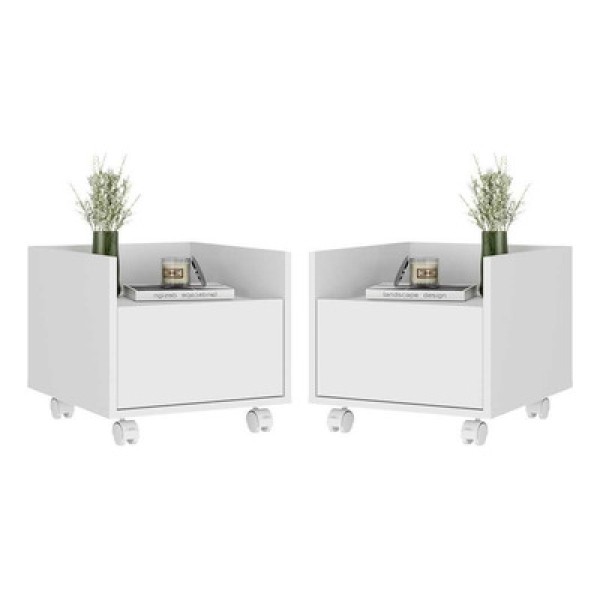 Encontraproduto.com.br - Kit com 2 Mesas de Cabeceira 40 cm com Rodízios Multimóveis MP4045 Branca