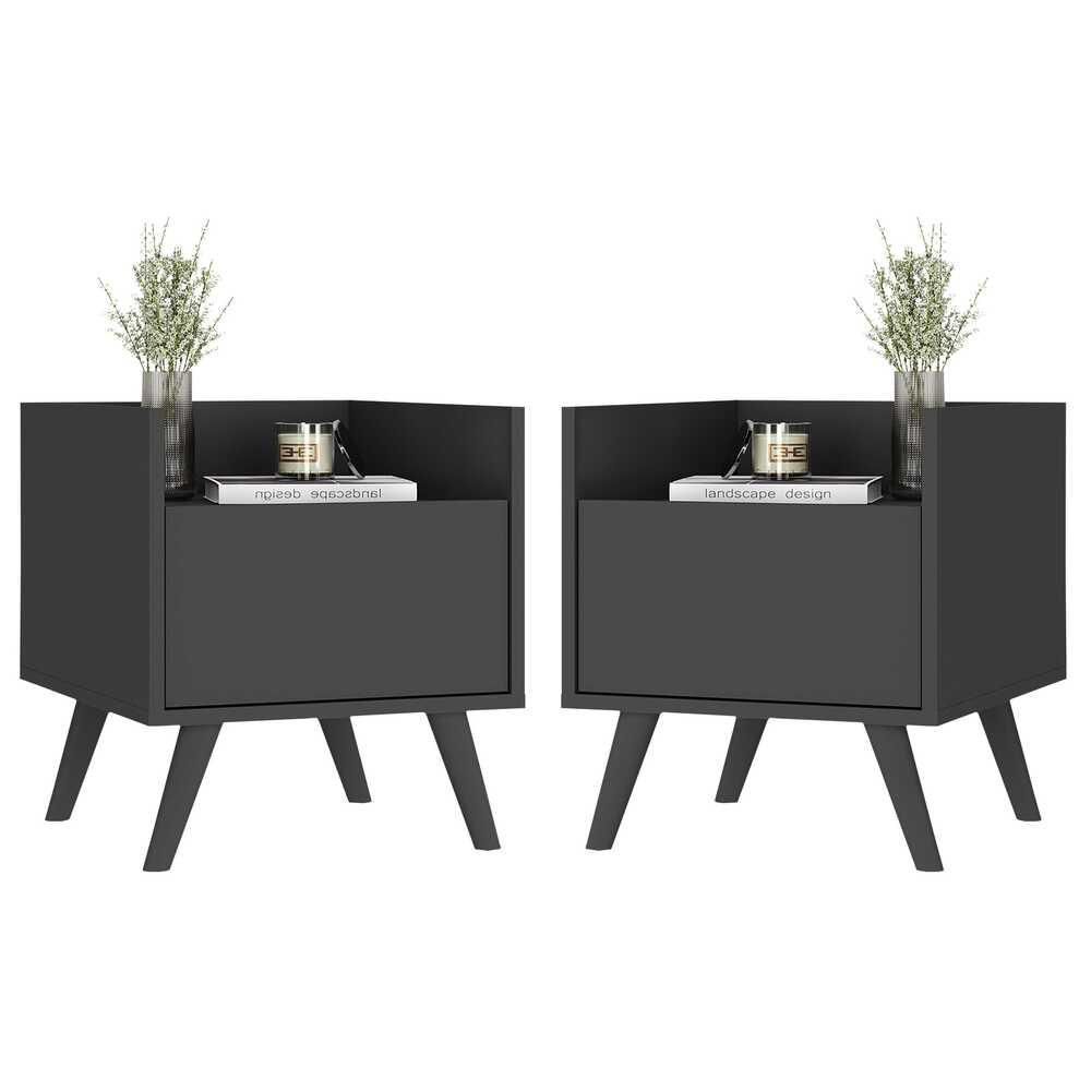 Encontraproduto.com.br - Kit com 2 Mesas de Cabeceira 40 cm com Pés Retrô Multimóveis MP4044 Preta
