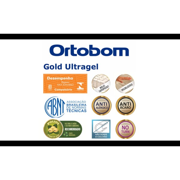 Encontraproduto.com.br - Ortobom Gold UltraGel colchão casal de molas cor dourado 188cm x 138cm x 32cm com doble pillow top