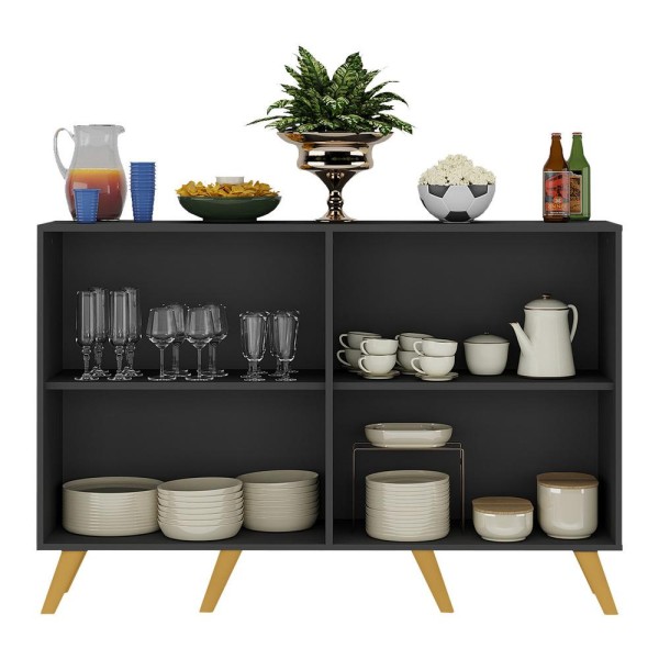Encontraproduto.com.br - Aparador Buffet 4 Portas Retrô Alemanha Multimóveis Br3556 Preto/natural