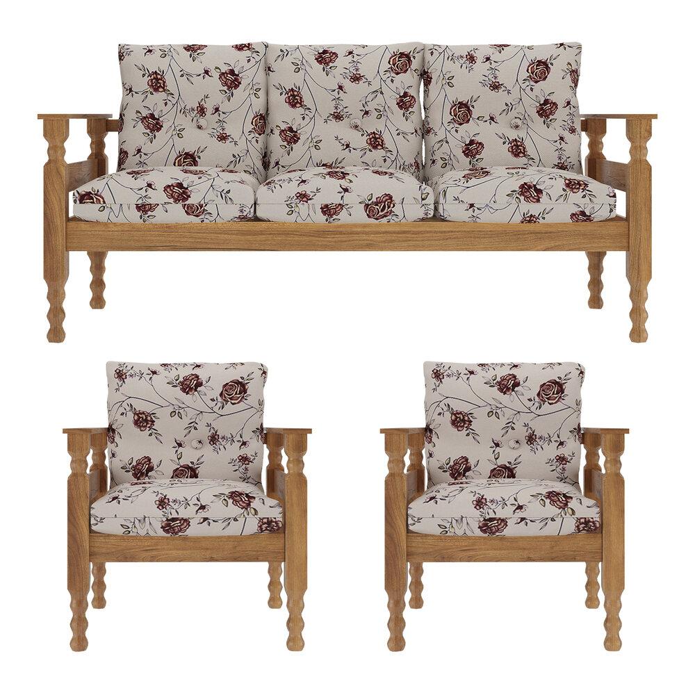 Encontraproduto.com.br - Jogo Sofá Madeira Maciça 3 Lugares e 2 Poltronas Liz Multimóveis CR7001.T67 Imbuia/Floral