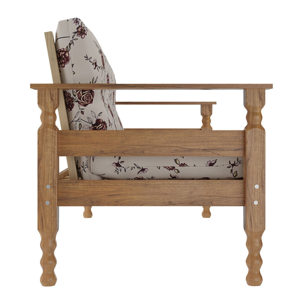 Encontraproduto.com.br - Jogo Sofá Madeira Maciça 3 Lugares e 2 Poltronas Liz Multimóveis CR7001.T67 Imbuia/Floral