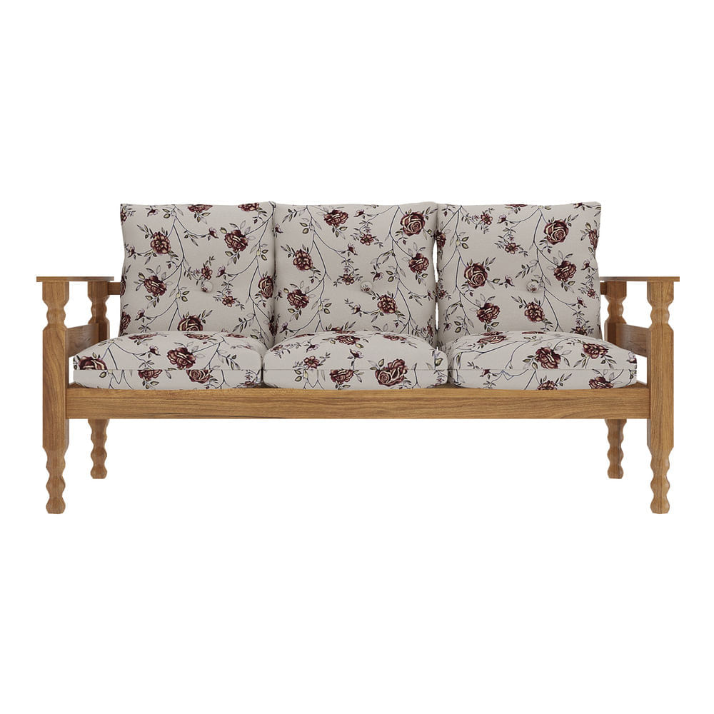 Encontraproduto.com.br - Sofá 3 Lugares Madeira Maciça Liz Multimóveis CR7000.T67 Imbuia/Floral