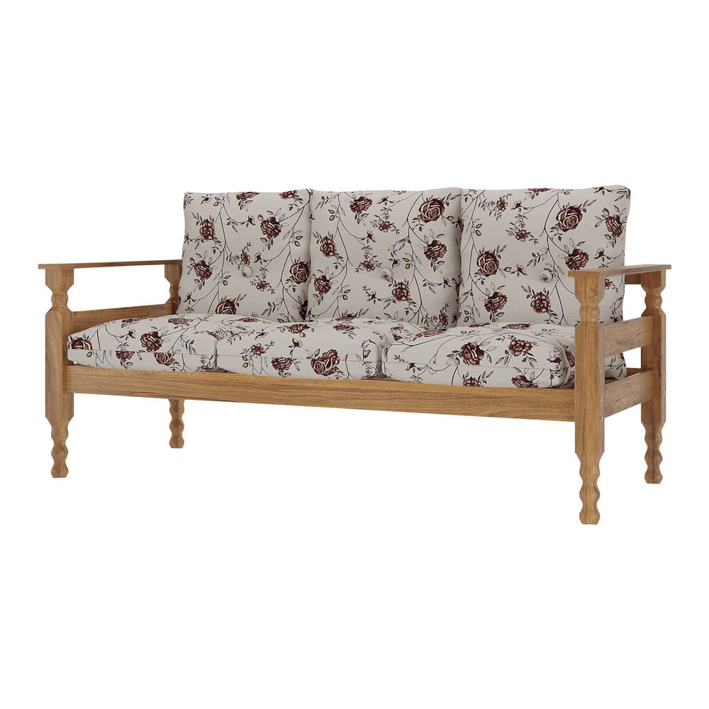 Encontraproduto.com.br - Sofá 3 Lugares Madeira Maciça Liz Multimóveis CR7000.T67 Imbuia/Floral