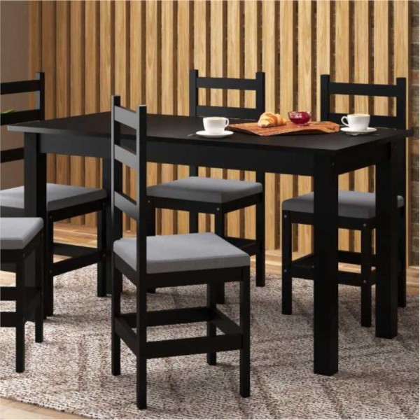 Encontraproduto.com.br - Mesa de Jantar Madeira Maciça/MDP 150cm Lívia Multimóveis CR5094 Preta