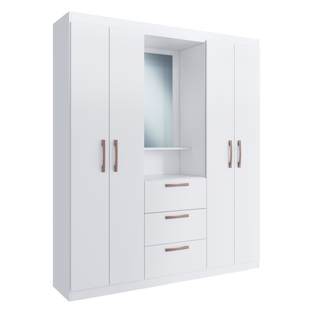 Encontraproduto.com.br - Guarda-Roupa com Espelho 4 Portas 3 Gavetas Siena Multimóveis CR4151 Branco