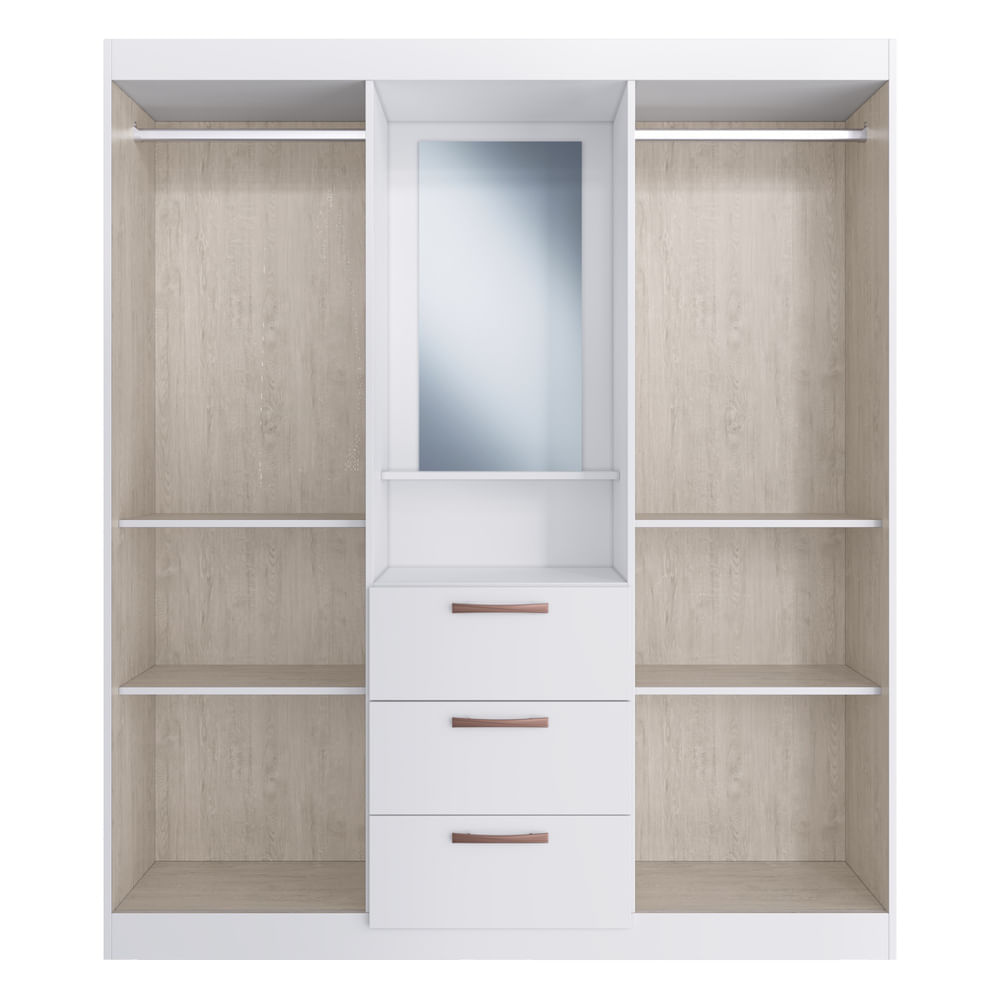 Encontraproduto.com.br - Guarda-Roupa com Espelho 4 Portas 3 Gavetas Siena Multimóveis CR4151 Branco