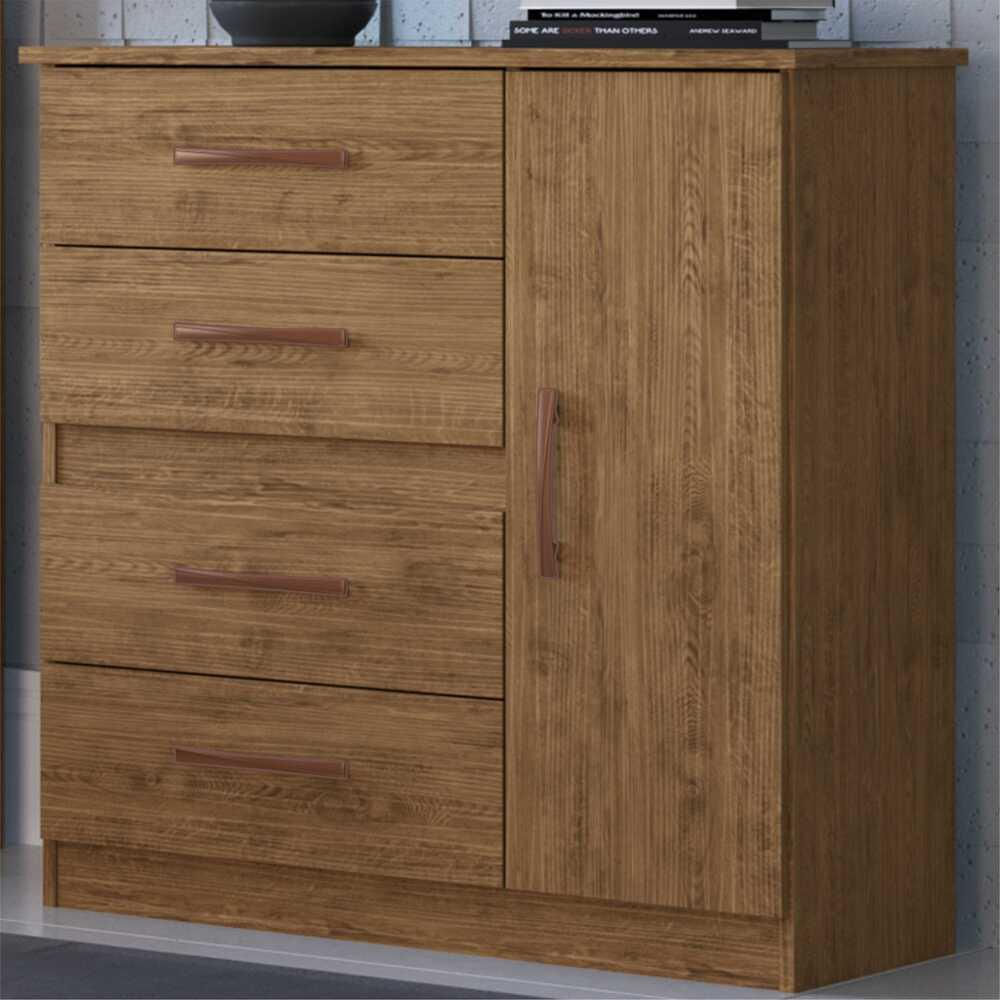 Encontraproduto.com.br - Cômoda 4 Gavetas 1 Porta Luíza Multimóveis CR4157 Nogueira