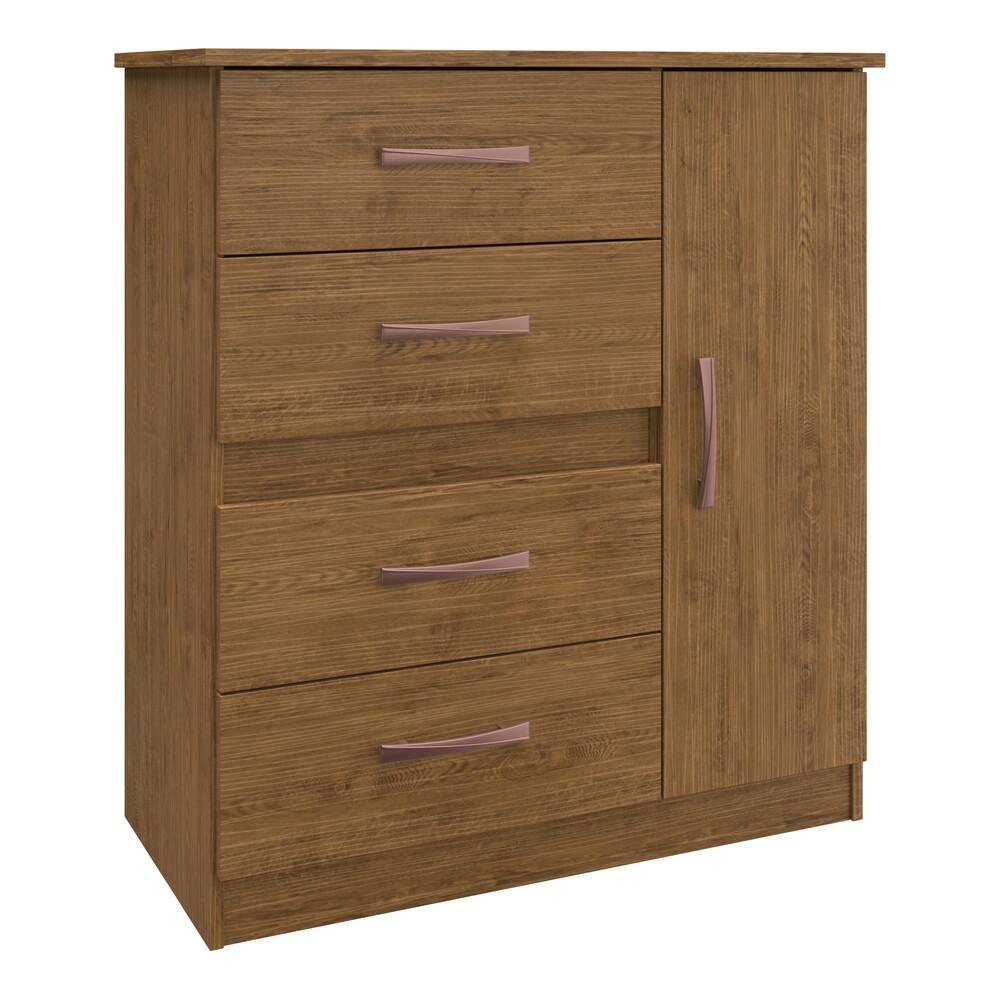 Encontraproduto.com.br - Cômoda 4 Gavetas 1 Porta Luíza Multimóveis CR4157 Nogueira