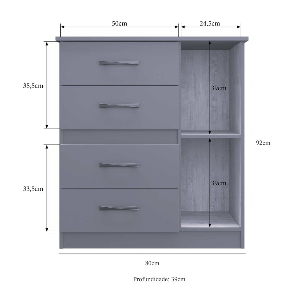 Encontraproduto.com.br - Cômoda 4 Gavetas 1 Porta Luíza Multimóveis CR4157 Nogueira