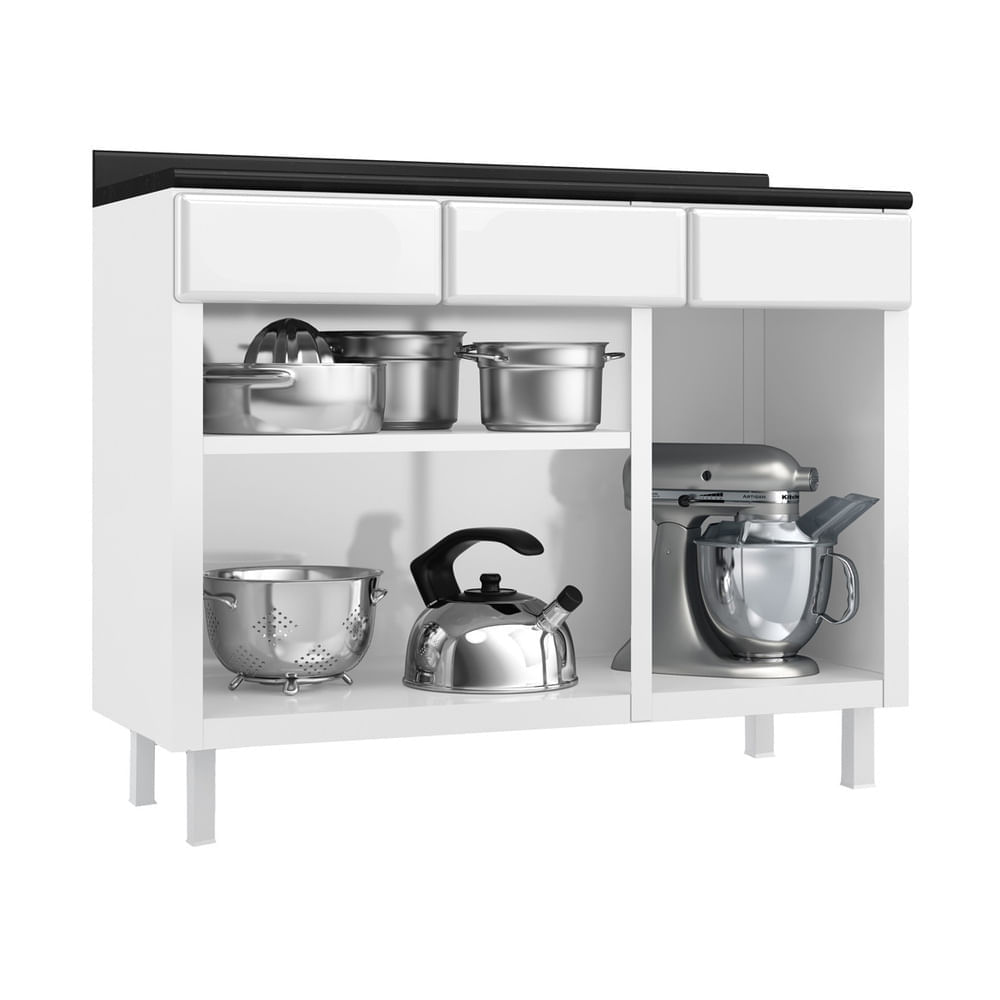 Encontraproduto.com.br - Balcão de Cozinha de Aço Triplo com Tampo Rose Multimóveis CR6090 Branco