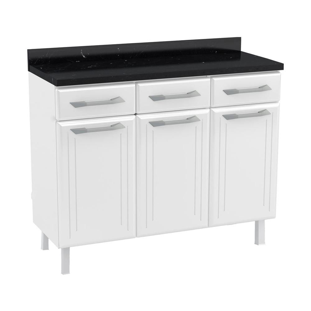 Encontraproduto.com.br - Balcão de Cozinha de Aço Triplo com Tampo Rose Multimóveis CR6090 Branco