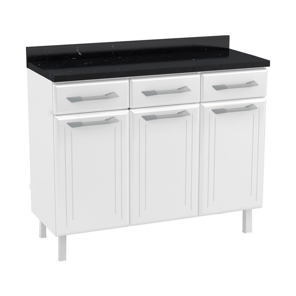 Encontraproduto.com.br - Balcão de Cozinha de Aço Triplo com Tampo Rose Multimóveis CR6090 Branco