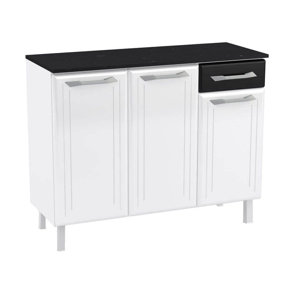 Encontraproduto.com.br - Balcão de Cozinha de Aço Triplo com Tampo Rose Multimóveis Smart CR6093 Branco/Preto