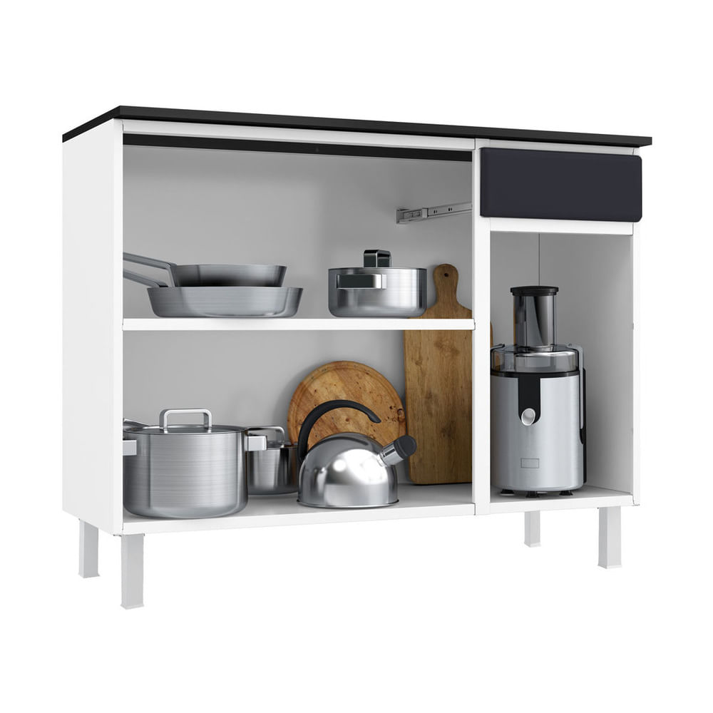 Encontraproduto.com.br - Balcão de Cozinha de Aço Triplo com Tampo Rose Multimóveis Smart CR6093 Branco/Preto