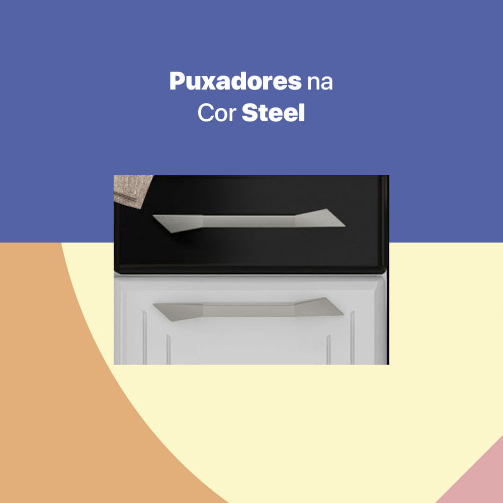 Encontraproduto.com.br - Balcão de Cozinha de Aço Triplo com Tampo Rose Multimóveis Smart CR6093 Branco/Preto