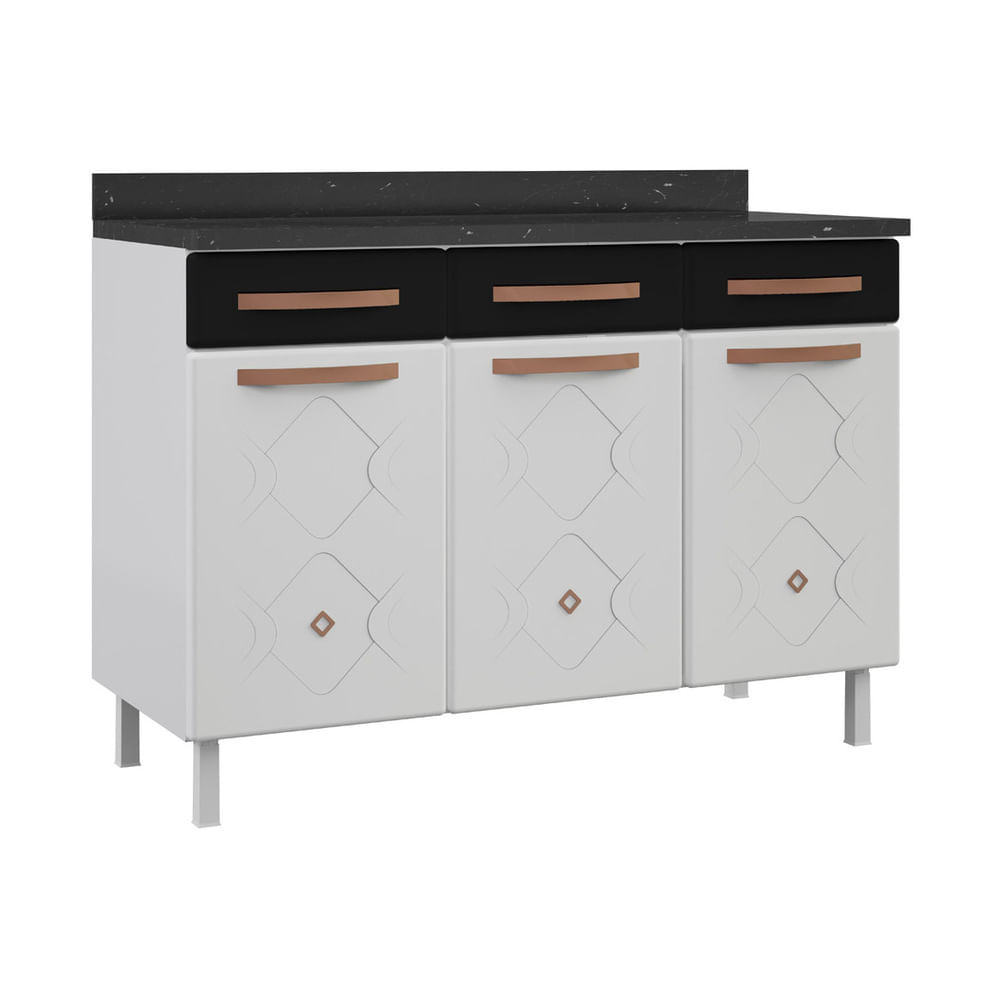 Encontraproduto.com.br - Balcão de Cozinha de Aço Triplo com Tampo Regina Multimóveis CR6126 Branco/Preto
