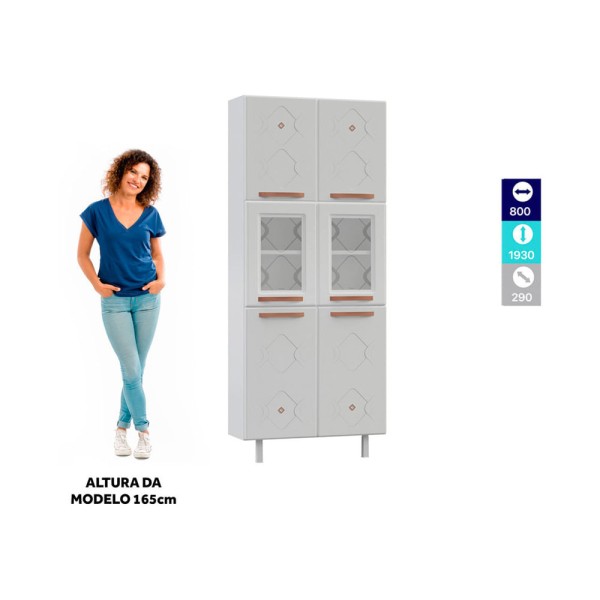 Encontraproduto.com.br - Paneleiro Duplo de Aço 80cm Regina Multimóveis Glass CR6132 Branco