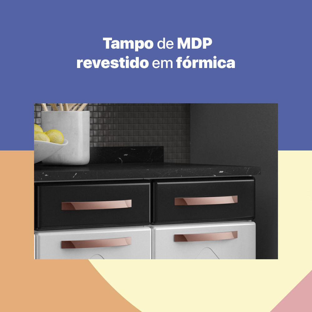 Encontraproduto.com.br - Cozinha de Aço Completa com Balcão Regina Multimóveis Glass CR6140 Branco/Preto