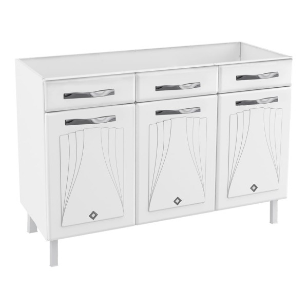 Encontraproduto.com.br - Balcão de Cozinha de Aço Triplo sem Tampo para Pia 120cm Clara Multimóveis CR6146 Branco