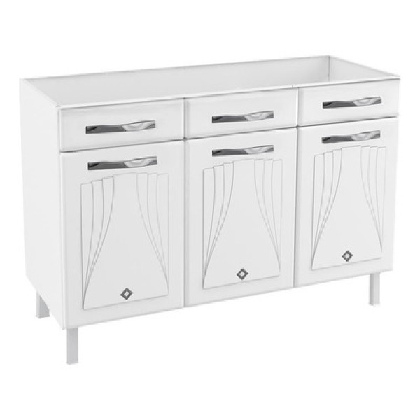 Encontraproduto.com.br - Balcão de Cozinha de Aço Triplo sem Tampo para Pia 120cm Clara Multimóveis CR6146 Branco