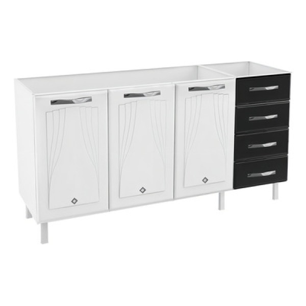 Encontraproduto.com.br - Balcão de Cozinha de Aço Quádruplo sem Tampo para Pia 160cm Clara Multimóveis CR6149 Branco/Preto