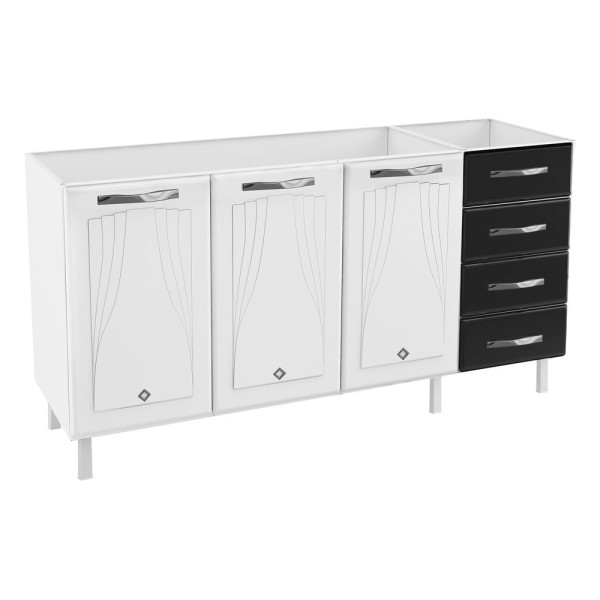 Encontraproduto.com.br - Balcão de Cozinha de Aço Quádruplo sem Tampo para Pia 160cm Clara Multimóveis CR6149 Branco/Preto