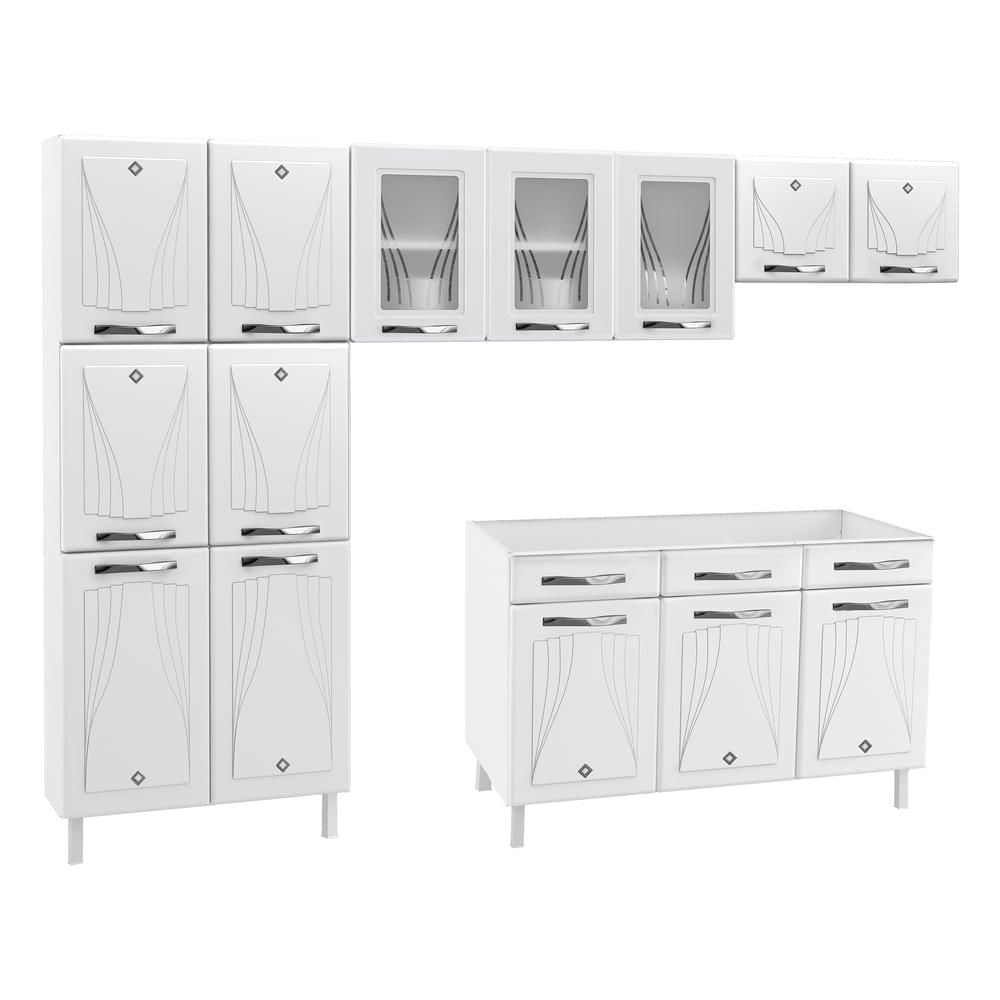 Encontraproduto.com.br - Cozinha de Aço Completa com Balcão para Pia Clara Multimóveis CR6154 Branco