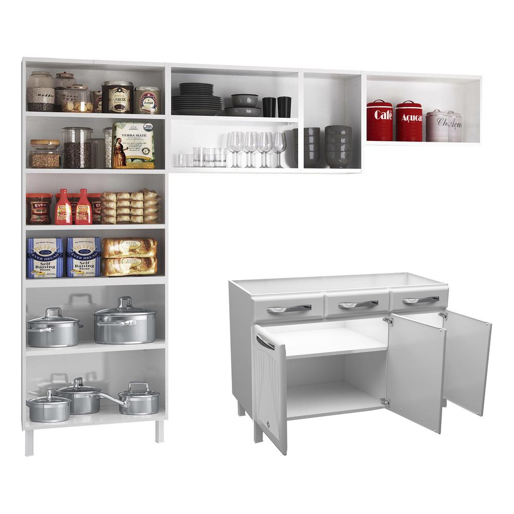 Encontraproduto.com.br - Cozinha de Aço Completa com Balcão para Pia Clara Multimóveis CR6154 Branco