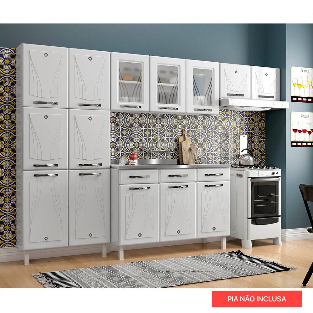 Encontraproduto.com.br - Cozinha de Aço Completa com Balcão para Pia Clara Multimóveis CR6154 Branco