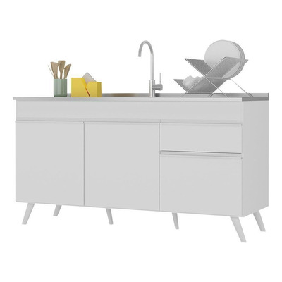Encontraproduto.com.br - Balcão Cozinha Gabinete Pia 150Cm 3 Portas Mp2072.891 Branco