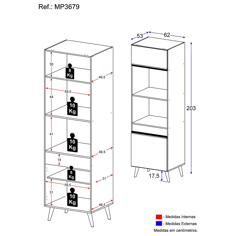 Encontraproduto.com.br - Paneleiro 2 Portas para Forno e Microondas Veneza Multimóveis MP3679.898 Preto/Branco
